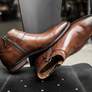Classic Chestnut Leather Zip-Up Ankle Boots for Men
