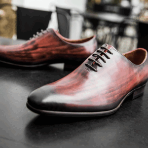 Handcrafted Patina Leather Oxford Shoes in Burnished Bordeaux